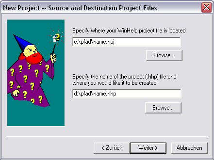 Lokalisieren der Projektdateien